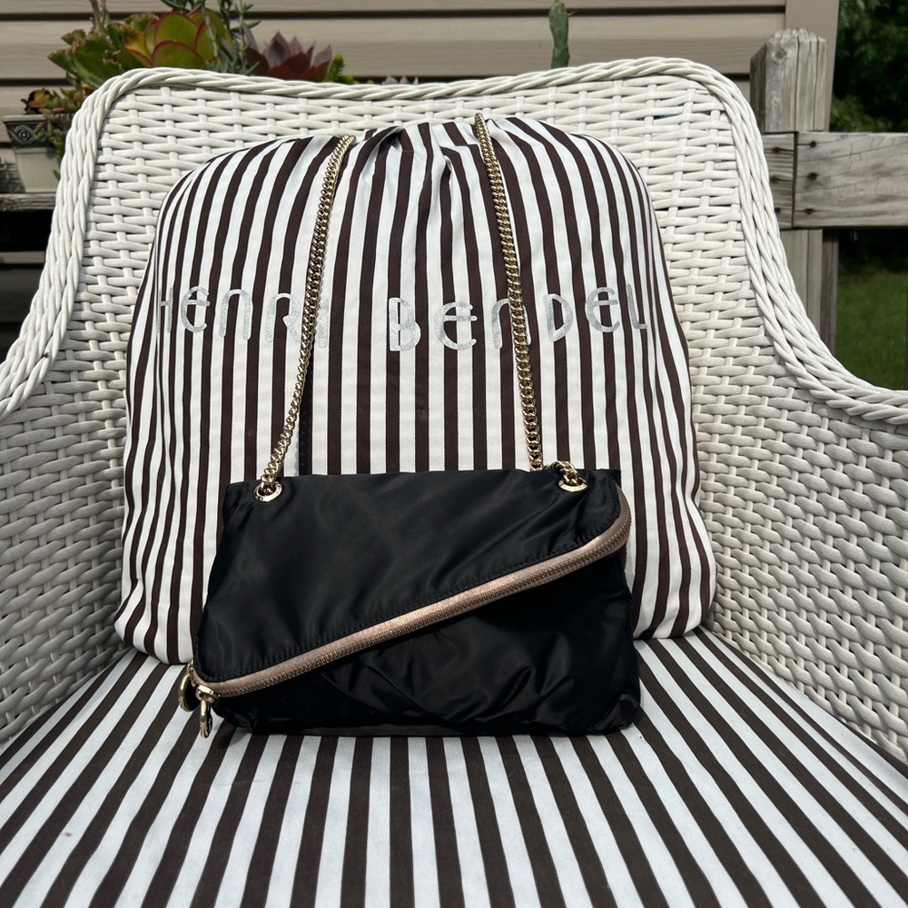 Henri Bendel Black Satin Crossbody/Shoulder Bag with Gold Chain